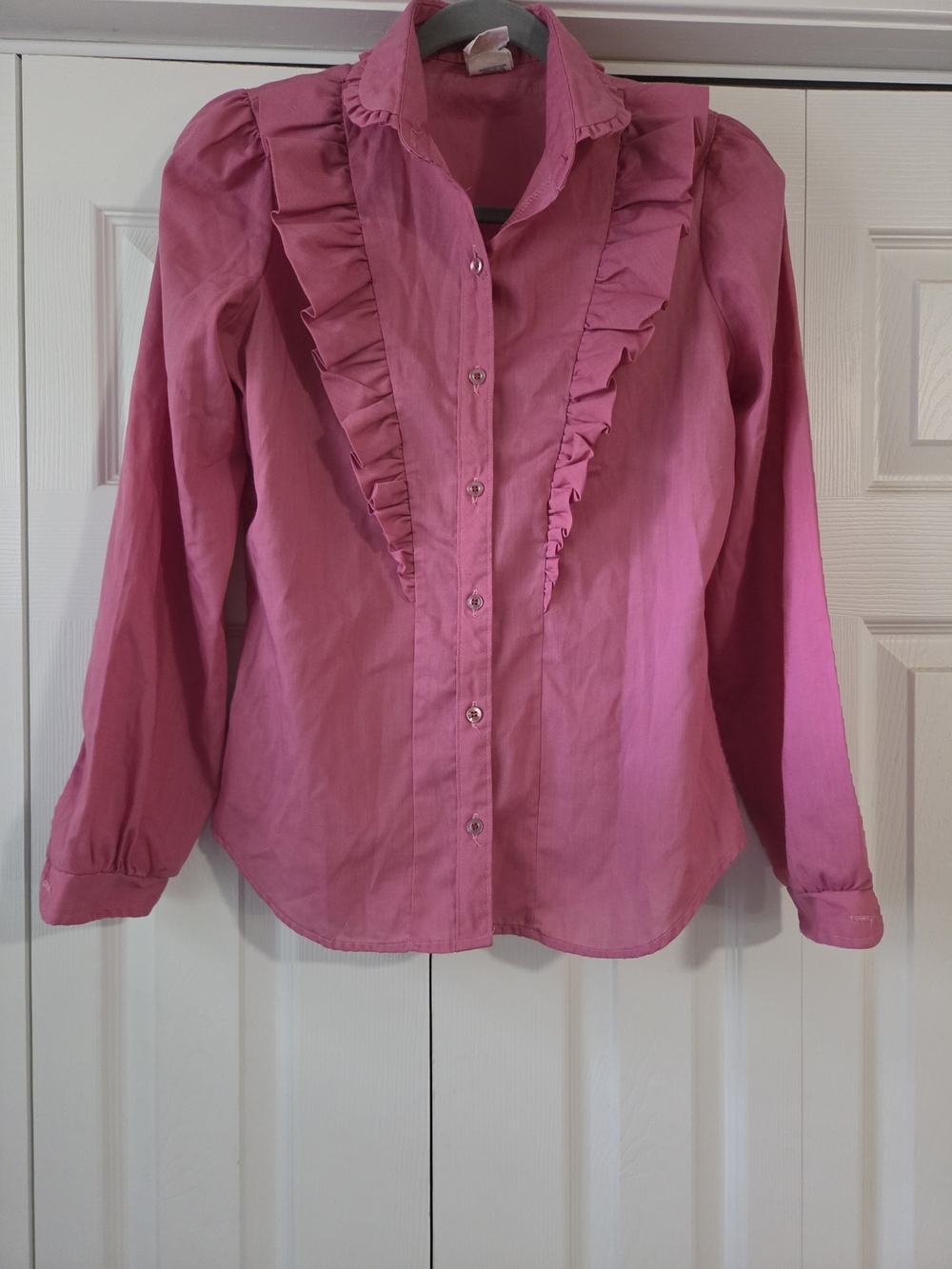 Vintage Wrangler Junior Pink Ruffle Front Button-Down Shirt